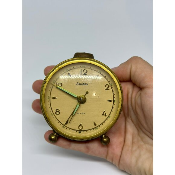VTG Landau Brass Alarm Clock – Glow-in-the-Dark Hands & Numbers – Not Working - Picture 4 of 8